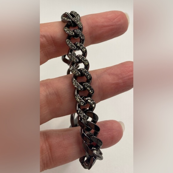 Givenchy Gunmetal Chain Link Bracelet with Swarovski Crystals Gorgeous - Picture 8 of 9